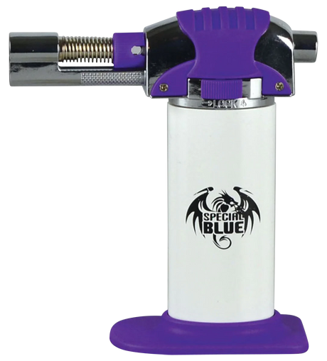 Special Blue Purple Haze Butane Dab Torch, compact design, front view on white background