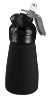 Special Blue Suede Series Black Cream Dispenser, portable steel with rubber grip, front view on white background