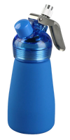 Special Blue Suede Series Cream Dispenser in blue, compact and portable with steel accents