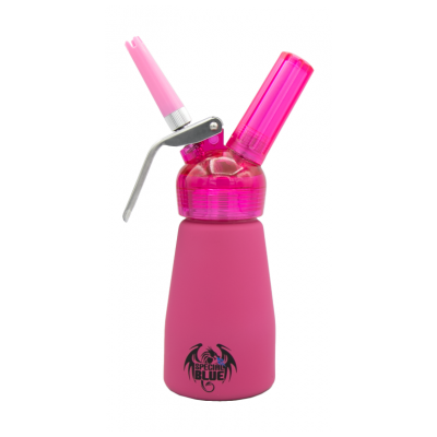 Special Blue Suede Series Pink Aluminum Dispenser, .25 Liter, Front View on White Background
