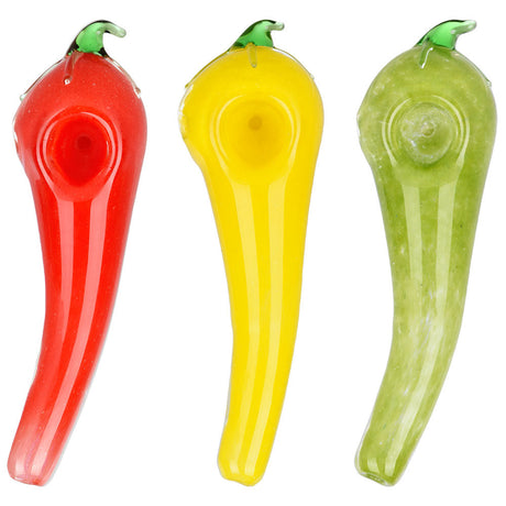 Chameleon Glass Chili Pepper Pipes in red, yellow, green - Handcrafted Borosilicate Glass