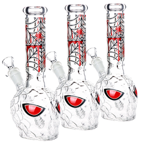 Spider Dude glow in the dark 9.75 inch borosilicate glass bong, unbranded novelty water pipe, 3 pack