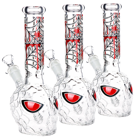 Spider Dude glow in the dark 9.75 inch borosilicate glass bong, unbranded novelty water pipe, 3 pack
