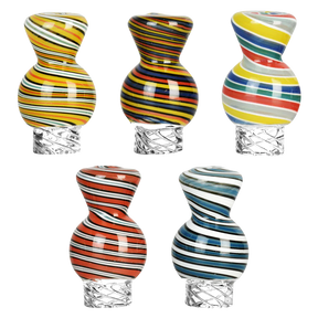 Colorful Spiral Candy Stripe Vortex Ball Carb Caps in Various Patterns, 29mm Borosilicate Glass