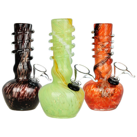 Shine Spiral Frit Soft Glass Water Pipes in assorted colors, 5.75" tall with bubble design
