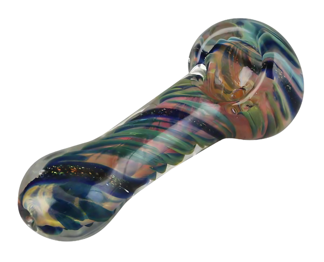 Spiral Fumed Dicro Glass Hand Pipe, 3.75" Borosilicate, for Dry Herbs - Angled View