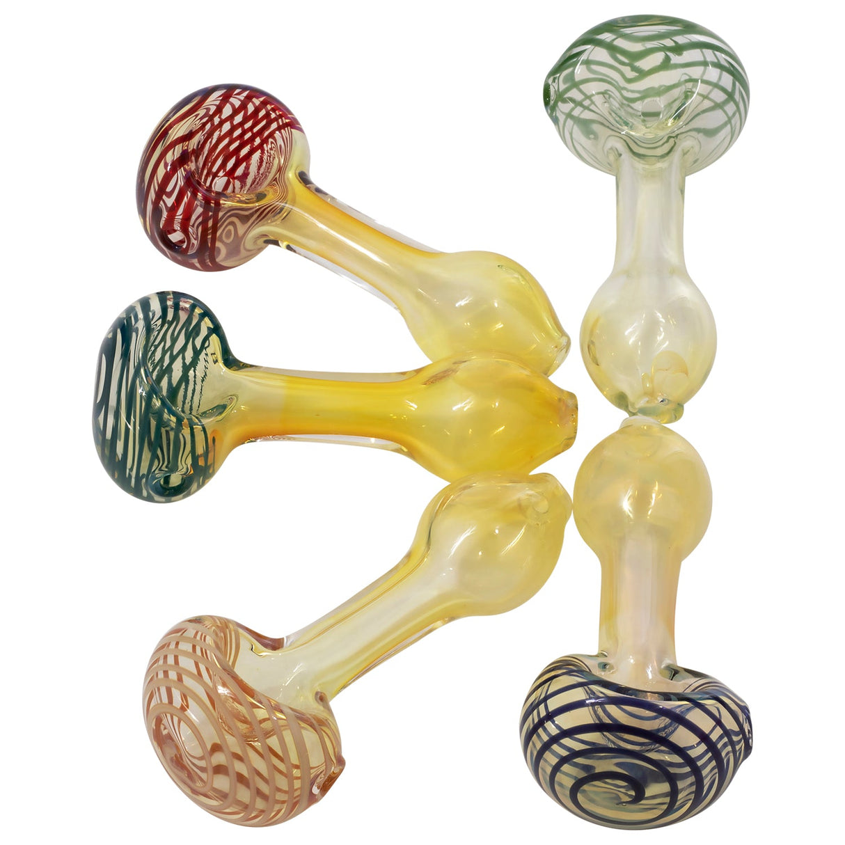 LA Pipes Spiral-Head Color Changing Glass Spoon Pipes in a group shot on white background