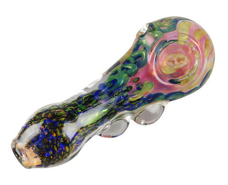 Colorful Spoon Pipe with Swirls and Bubbles, 5" Borosilicate Glass, Portable Design