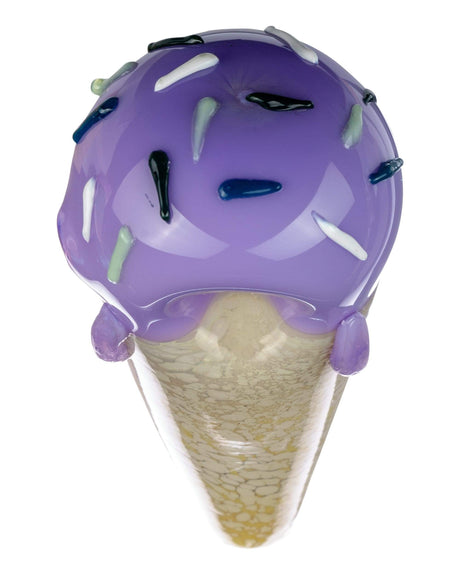Grape Sherbet Sprinkle Cone Spoon Pipe by Valiant Distribution, compact borosilicate glass, front view