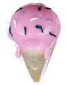 Valiant Distribution Sprinkle Cone Spoon Pipe in Strawberry, compact borosilicate glass, top view