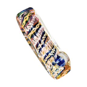 Compact Squared Glass Spoon Pipe with Colorful Swirl Design - Top View