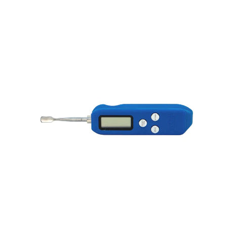 Stache Products Digitul Microdose Scale in blue, portable 3" pocket size with digital display, front view