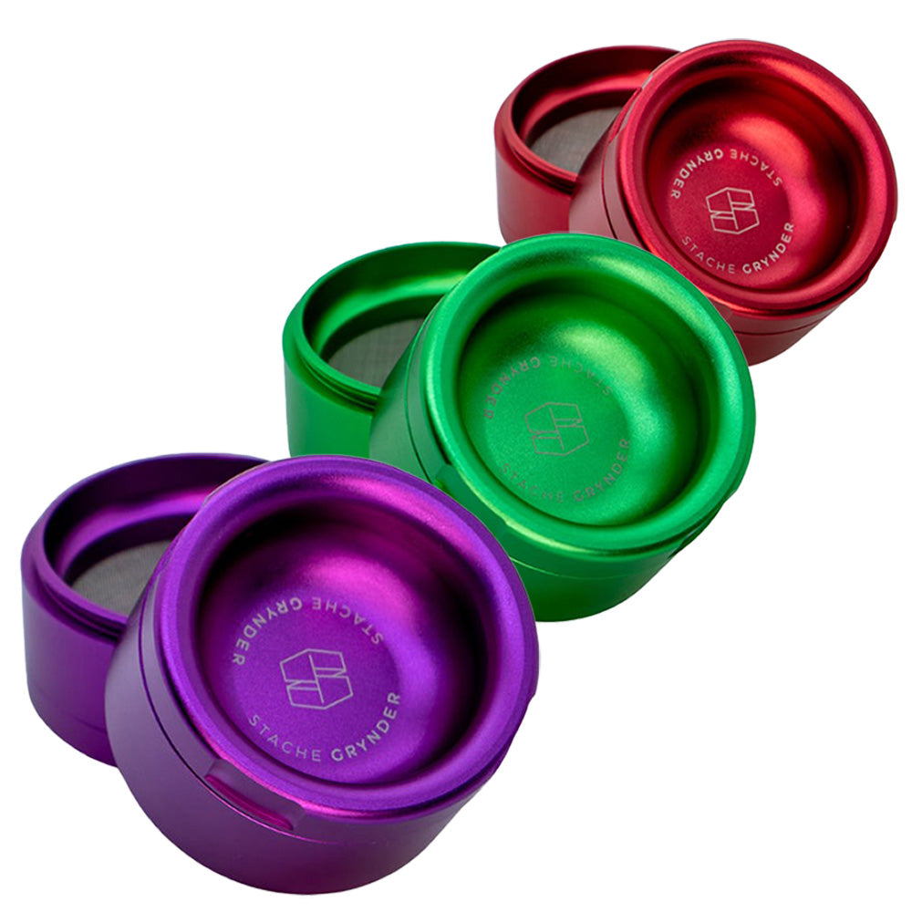 Stache Products Grynder - 4pc/2.5" in Black, Blue, Green, Purple, Rainbow, Red, Silver colors, top view