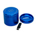 Stache Products Grynder in blue, 5-piece compact herb grinder with kief catcher, side view