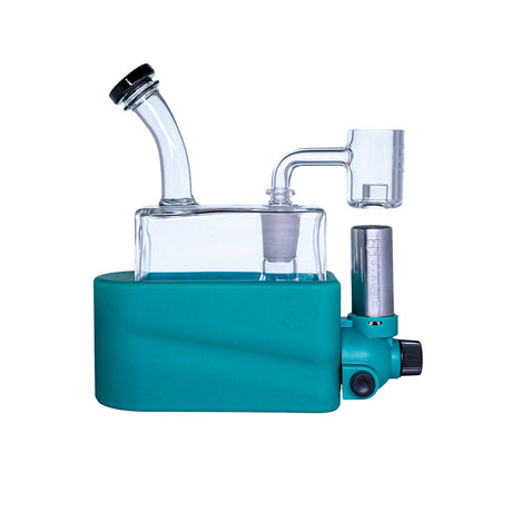 Stache Products Rig In One in Teal, Portable Dab Rig with Disc Percolator, Side View on White Background
