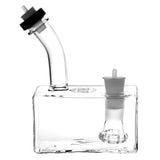 Stache Products clear glass bubbler for Rig in One, compact design, 90-degree joint, side view