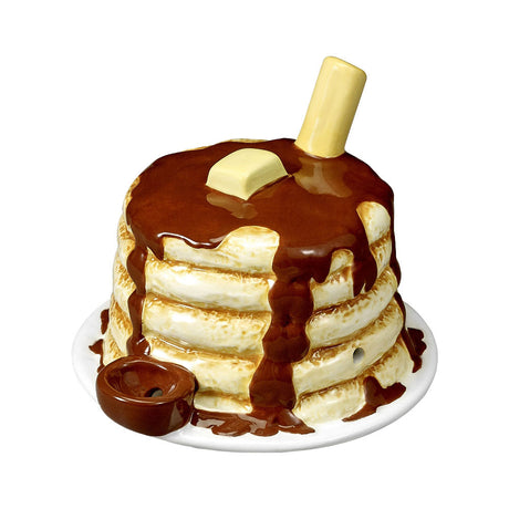 Ceramic Pancake Stack Pipe with Syrup and Butter Detail, Front View