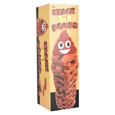 Stack the Poops Tower Game box, wooden block stacking game with poop emoji design