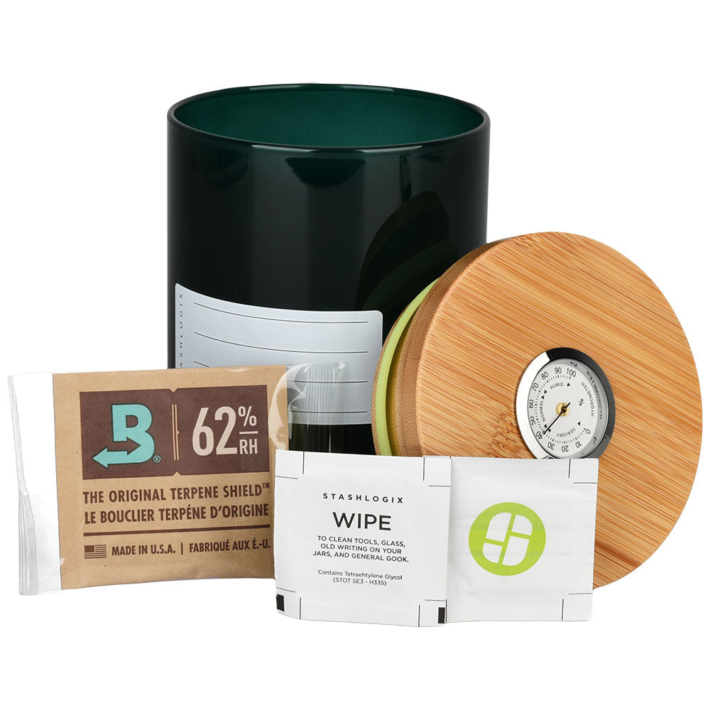 Stashlogix Bamboo SmartJar XL with Boveda Humidity Pack and Hygrometer, Front View
