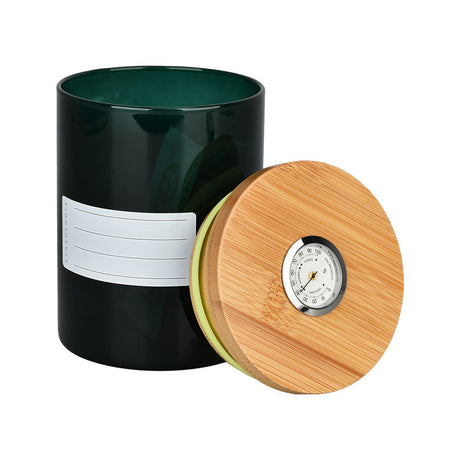 Stashlogix Bamboo SmartJar XL with Boveda Humidity Pack and Hygrometer on Lid