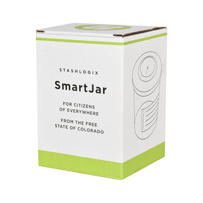 STASHLOGIX Bamboo SmartJar XL with Boveda Pack packaging front view on white background
