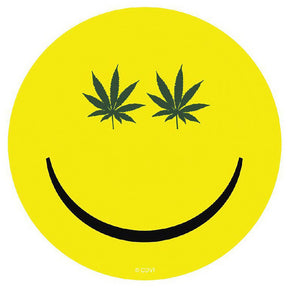 Hemp Leaf Smiley Face Sticker, 4" Diameter, Novelty Home Goods, Bright Yellow