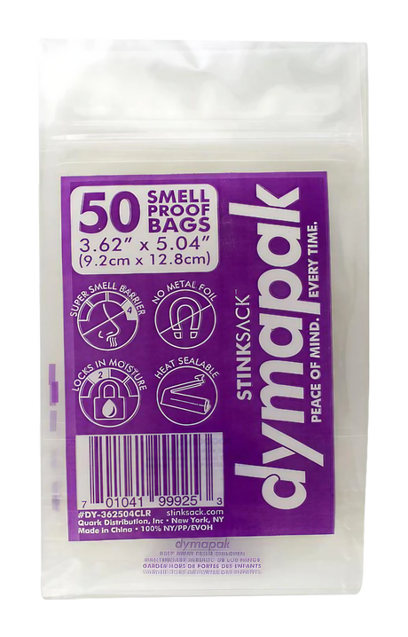 Stink Sack Dymapak Smell-Proof Storage Bags in black, front view showing features