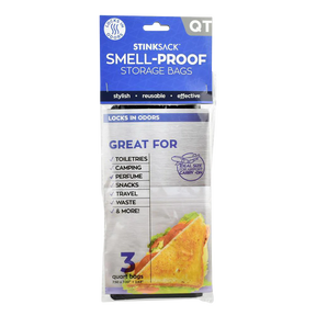 Stink Sack Smell-Proof Storage Bags, 3-Pack, 1qt, Black, Front View