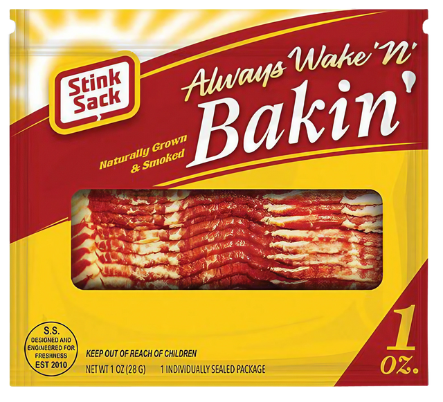 Stink Sack Wake N Bakin Smell-Proof Storage Bag with Bacon Design - 3 Pack Front View