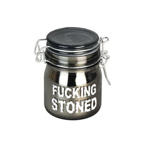 5oz Stoned Airtight Glass Stash Jar, Borosilicate, Front View on White Background