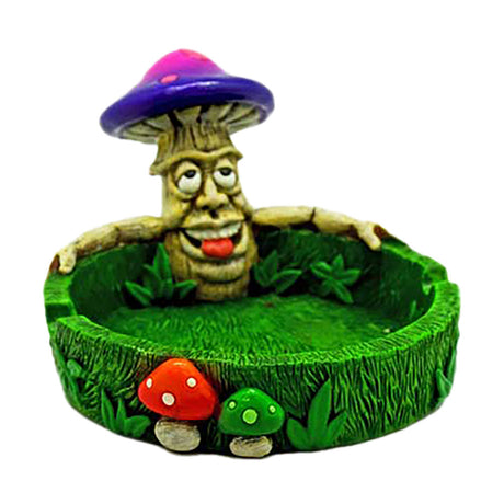 Stoned Mushroom Polyresin Ashtray with Colorful Design - 5.5" x 4.5" Front View