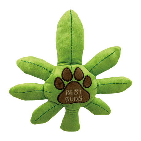 Stoned Puppy Best Buds Squeaky Dog Toy - 12" Green Cannabis Leaf Shape