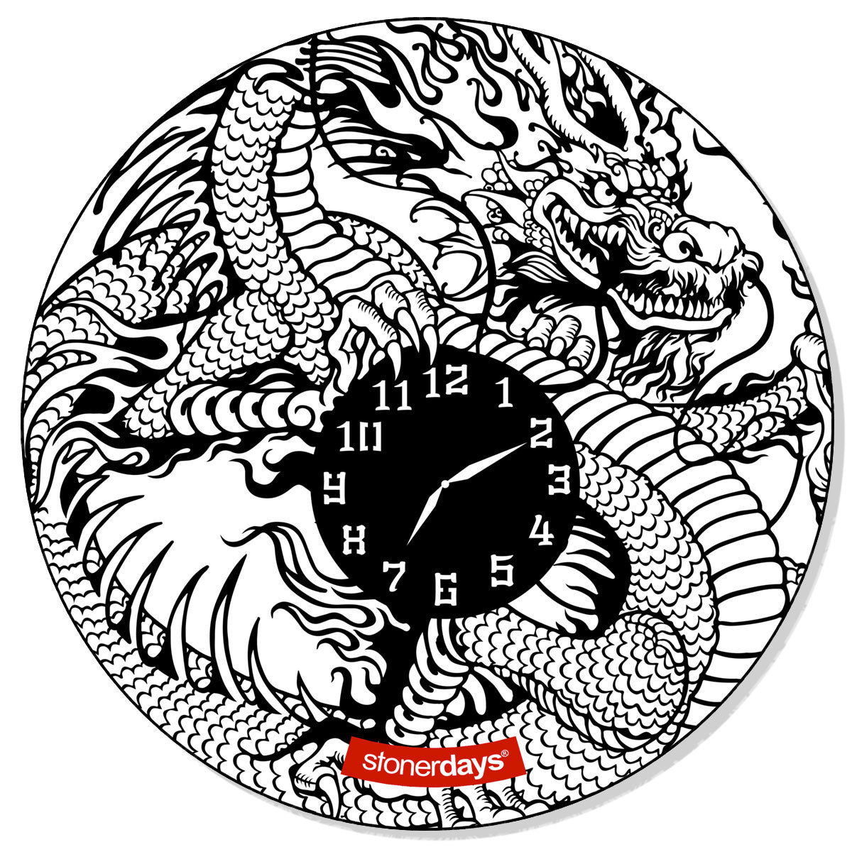 StonerDays 710 Dragon Creativity Mat with integrated clock, black and white design, top view