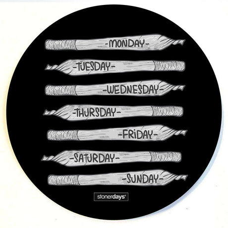 StonerDays All Day Everyday 8" Dab Mat with days of the week design, top view on white background
