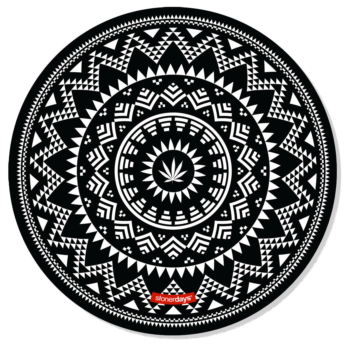 StonerDays 8" Aztec Spiral Creativity Mat for Dab Rigs, Black and White Design, Top View