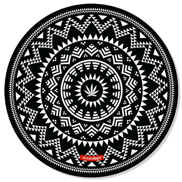StonerDays 8" Aztec Spiral Creativity Mat for Dab Rigs, Black and White Design, Top View