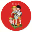 StonerDays Be Mine 8" Round Dab Mat with Vintage Cartoon Couple on Red Background