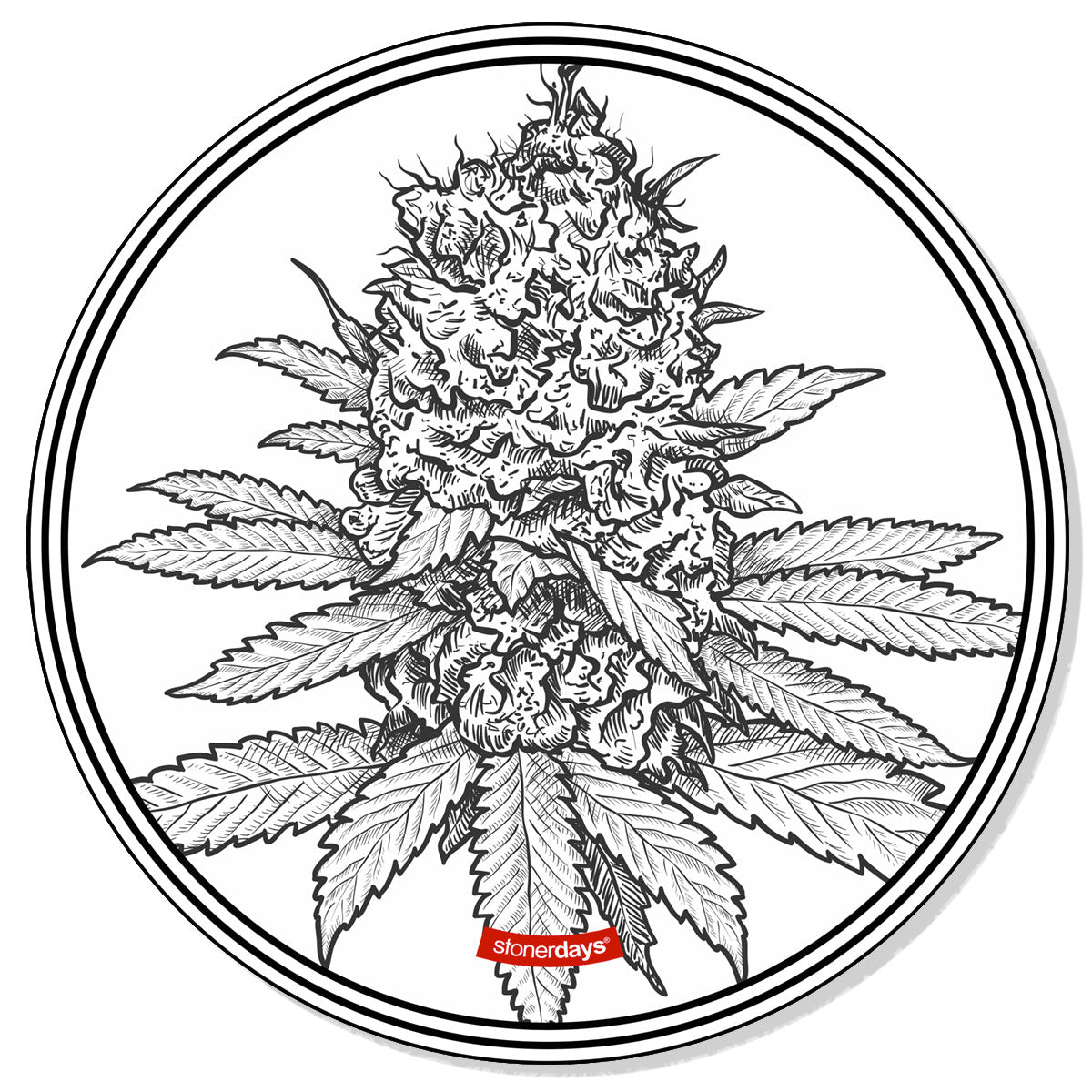StonerDays round creativity mat with detailed cannabis plant illustration, 1/4" thick rubber