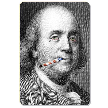StonerDays Benjamins Dab Mat featuring a graphic of Benjamin Franklin with a joint, polyester and rubber, 12" x 8"