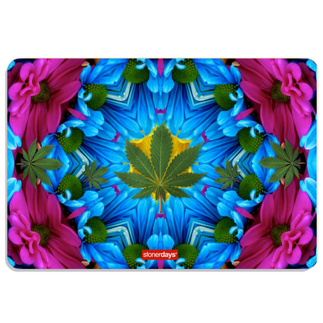 StonerDays Blue & Purp Kaleidoscope Dab Mat with vibrant cannabis leaf design, 8" polyester