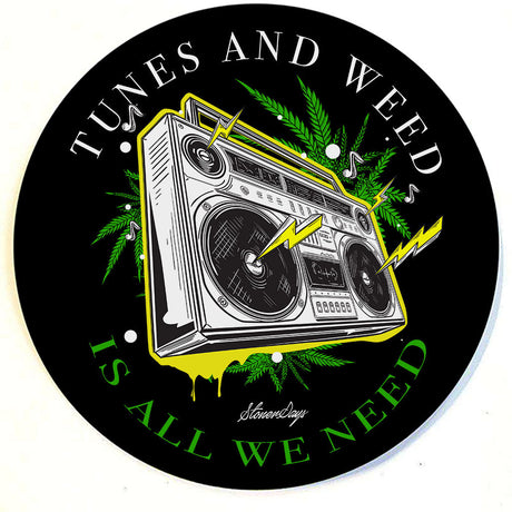 StonerDays Boombox Dab Mat with retro design, 8" round polyester, for bongs and concentrates