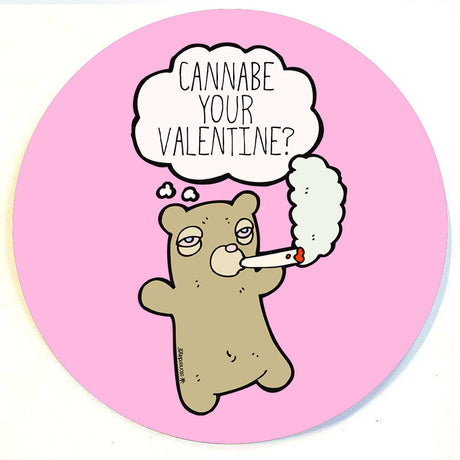 StonerDays 8" Cannabe Your Valentine Dab Mat with cartoon bear, pink background, top view