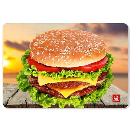 StonerDays Cheeseburger-themed Dab Mat, 12" x 8" with Rubber Base, Front View