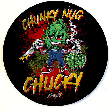 StonerDays Chunky Nug Chucky Dab Mat with vibrant cartoon design, 8" diameter, top view