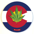 StonerDays Colorado Flag Rig Mat with cannabis leaf design, 8" diameter, top view