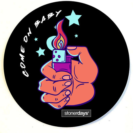 StonerDays 'Come On Baby' Dab Mat with vibrant lighter graphic, 8" diameter, non-slip rubber base