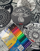 StonerDays Creativity Mats with colorful markers, showcasing various artistic designs for dab rigs