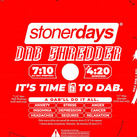 StonerDays Dab Shredder Mat in red with bold text, 8" diameter, 1/4" thick, silicone material