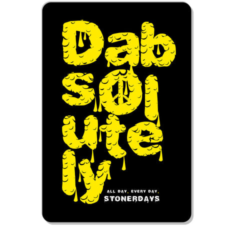StonerDays Dabsolutely Dab Mat in black with bold yellow text, 8" size, made of polyester and silicone