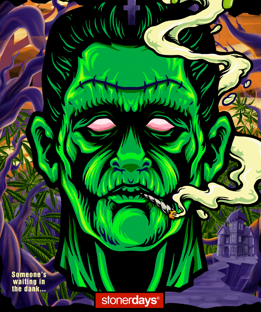 StonerDays Dankenstein Dab Mat with vibrant green monster design for bongs and concentrates